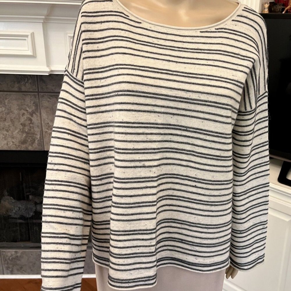 NWT Eileen Fisher Maple Oat Peppered Organic Cotton/Wool Boat Neck Top - Picture 6 of 8
